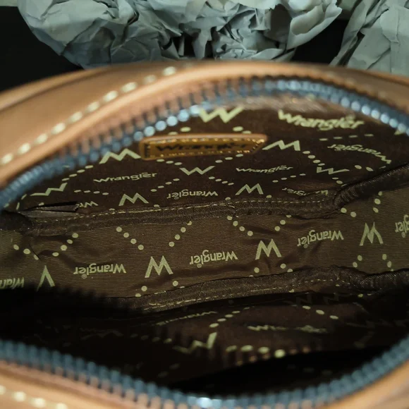 Wrangler Cow Print Brown and White Crossbody Bag - Picture 8 of 9